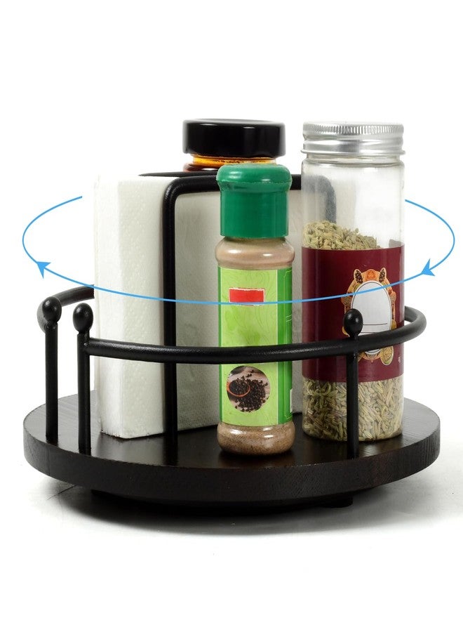 OCMML Napkin Holder for Table,360° Rotating Lazy Susan Turntable Organizer for Cabinet,9 inches Kitchen Table Decor&Counter Tray Can Hold Salt and Pepper Shakers (Dark brown) - Image 1